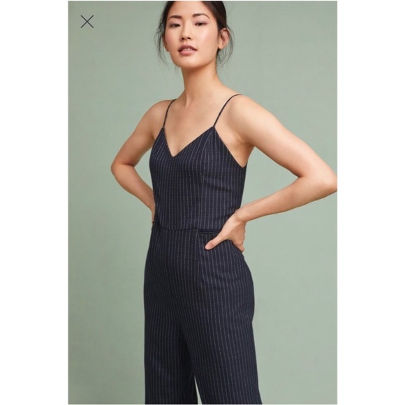 Anthropologie The Essentials Navy Blue Pinstriped Jumpsuit Size 4 - Picture 3 of 12
